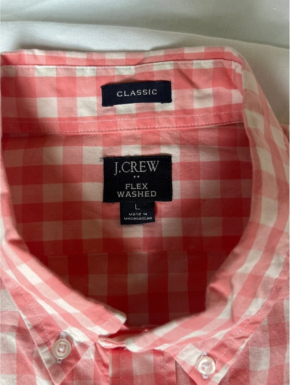 J.Crew Classic Flex Washed Large Pink and White Gingham Button-Up Shirt